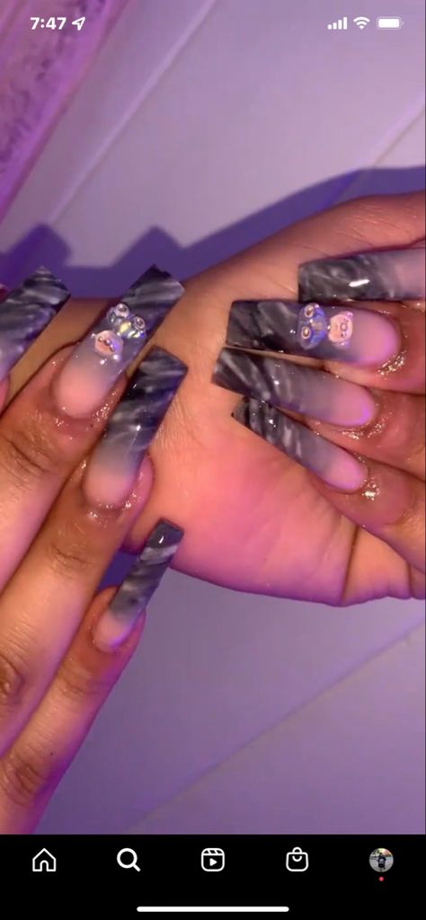 Ombré Marble Nails, Marble Ombre Nails, Black Marble Nails, Encapsulated Nails, Black Ombre, Marble Nails, Birthday Nails, Ombre Nails, Black Marble