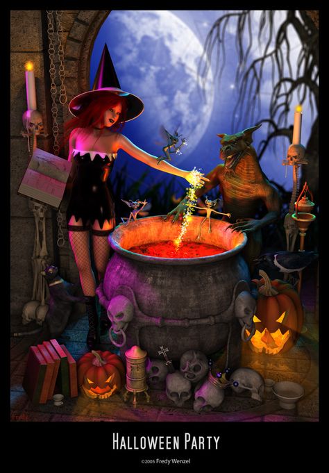 Halloween Party by Fredy3D on deviantART Couldren Halloween, Witches Couldren, Magical Pictures, Beautiful Witch, Wiccan Spells, Season Of The Witch, Witch Aesthetic, Halloween Pictures, Used Tools