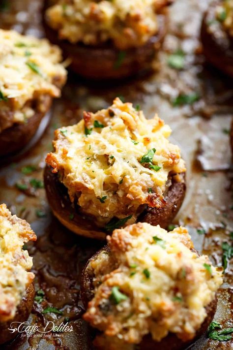 Stuffed Mushrooms - Cafe Delites Sausage Cream Cheese Dip, Mushroom Things, Toast Aperitif, Football Foods, Sausage Cream Cheese, Mushrooms Recipes, Sausage Stuffed Mushrooms, Mushroom Appetizers, Crab Stuffed Mushrooms