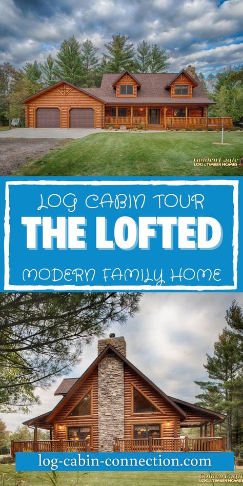 The Lofted log cabin tour will showcase a stunning 2 bedroom and 2 bathroom family home that fits a ton in just under 2,000 square feet! Cabin Fits, Loft House Plans, Log Cabin House Plans, Small Lake Houses, Loft Floor Plans, Cabin Plans With Loft, Log Cabin House, New House 2023, Cabin Style Homes