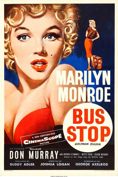 Bus Stop (20th Century Fox, 1956). British Double Crown (20" X | Lot #86140 | Heritage Auctions Don Murray, Vintage Films, Marilyn Monroe Movies, Robert Taylor, Old Movie Posters, Film Logo, Film Vintage, Liza Minnelli, Film Posters Vintage