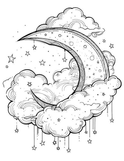 Moon and stars coloring page Sun Coloring Pages, Free Adult Coloring Printables, Our Mindful Life, Moon Coloring Pages, Space Coloring Pages, Witch Coloring Pages, Star Coloring Pages, Adult Colouring Printables, Desain Buklet