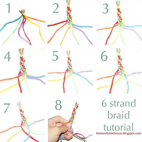 6 strand braid tutorial can be used for headbands, bracelets and more. 6 Strand Braid, 6 Strand Braids, 4 Strand Round Braid, 5 Strand Braids, Loom Scarf, Leather Braiding, Braided Friendship Bracelets, Ribbon Braids, Strand Braid