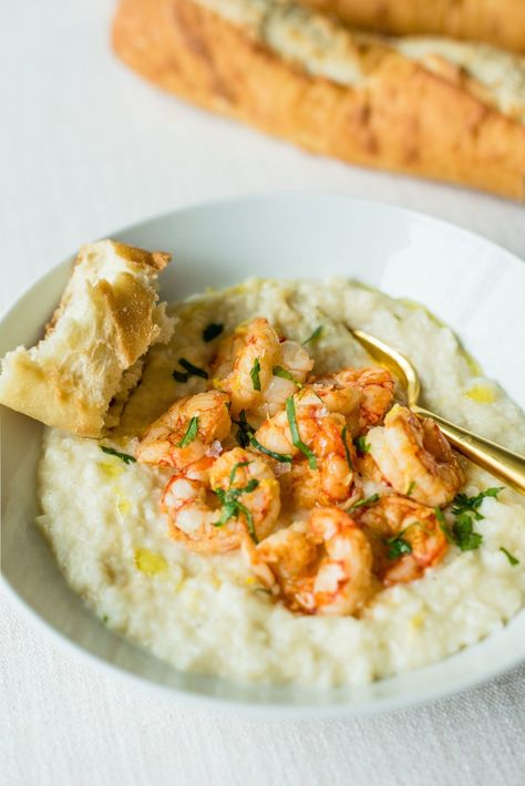 Shrimp And Cauliflower Grits, Cauliflower Grits, Low Carb Shrimp, Lime Seasoning, Raw Shrimp, Chili Lime Seasoning, Grits Recipe, Shrimp Grits, Shrimp And Grits