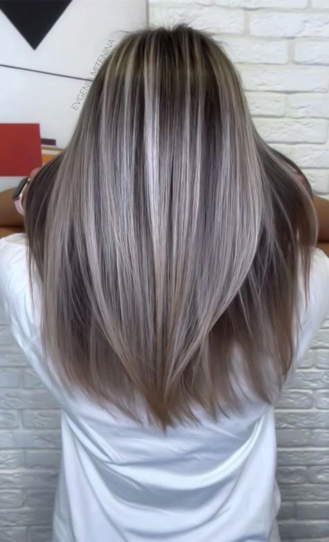 ash brown with platinum blonde, mushroom brown with blonde, brown with platinum blonde, brown hair with blonde, brown hair colors 2022 Ash Brown Hair Color, Mushroom Hair, Ash Hair, Ash Brown Hair, Ash Hair Color, Brown Hair With Blonde Highlights, Blending Gray Hair, Ash Blonde Hair, Brown Hair Balayage