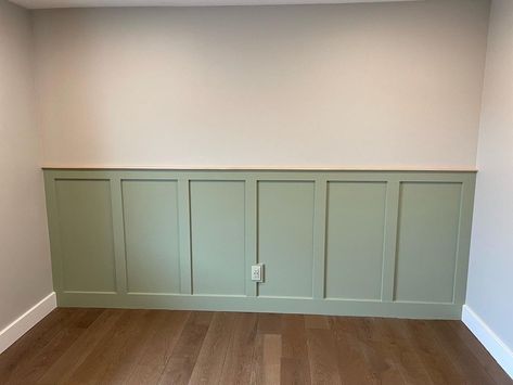 Sage Accent Wall with Maple Ledge — Ings Workshop Sage Accent Wall, Green Board And Batten Wall, Green Paneling, Green Board And Batten, Mdf Trim, Wainscoting Nursery, Nursery Accent Wall, Batten Wall, Green Board