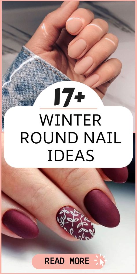 Enhance your winter nail look with sophisticated round nail designs that ooze elegance. Choose timeless shades such as deep burgundy, shimmering silver, and icy blue to elevate your manicure with a hint of glamour. Embrace the chilly season with chic nails that strike the perfect balance between style and warmth. Winter Nails Short Round, Cute Short Round Nail Designs, Mid Winter Nails, Classy Round Nails Ideas, Tan Winter Nails, Round Burgundy Nails, Quiet Luxury Nails 2024, Short Round Nail Designs Winter, Winter Sns Nails 2024