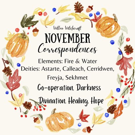 Month Magical Correspondences, November Magical Correspondences, February Witchcraft, August Witchcraft, November Correspondences, Witchy November, November Witchcraft, Witch Correspondence, November Magic