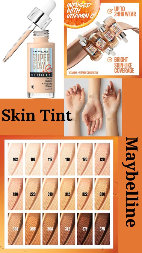 Maybelline Super Stay Up to 24HR Skin Tint, Radiant Light-to-Medium Coverage Foundation, Makeup Infused With Vitamin C, 322, 1 Count Maybelline Foundation Super Stay, Maybelline Skin Tint Shades, Maybelline Super Stay Skin Tint, Super Stay Maybelline, Maybelline Skin Tint, Maybelline Super Stay Foundation, Foundation Color Match, Halo Glow Liquid Filter, Maybelline Foundation