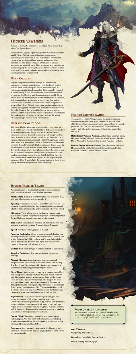 Dnd Mechanic, Dnd 5e Races, Dnd Vampire, Homebrew Races, 5e Races, Dungeons And Dragons Races, D D Races, Dnd Homebrew, Dnd Races