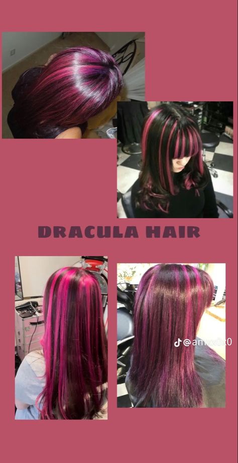 Dracula Hair, Pink Hair Streaks, The Wet Look, Boosting Confidence, Hairstyle Easy, Hair Color Underneath, Goth Hair, Hair Color Streaks, Hair Streaks