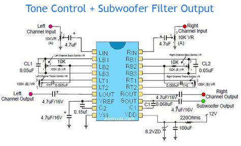 Tone Control + Subwoofer Filter Output Mini Amplifier, Hifi Amplifier, Diy Amplifier, Dc Circuit, Subwoofer Amplifier, Electric Circuit, Electronic Schematics, Class D Amplifier, Tone Control