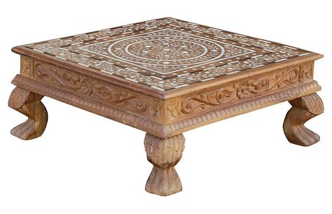 Anglo-Indian Floral Inlay Bajot Table - de-cor Mandir Design, Royal Furniture, Architectural Sculpture, Pooja Room Design, Food Table, Pooja Rooms, Bone Inlay, Brass Decor, Interior Furniture