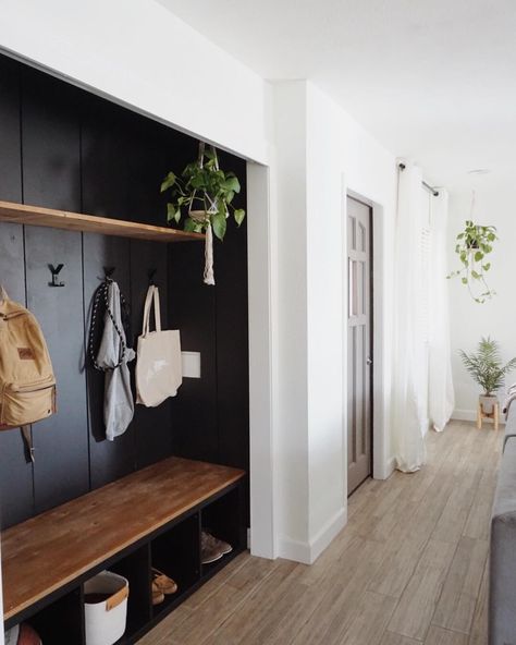 Hello cute mudroom✨⠀ ⠀ Can you believe this was a random closet in the middle of the living room before? This whole mudroom cost less than $250 to put together - and totally DIY-friendly. Peep my ‘mudroom’ highlights to see how we got this done and the link in my profile for all the goodies seen here!⠀ ⠀ @apartmenttherapy reached out to feature this transformation. Send all the juju that they end up featuring it! ☺️🤞⠀ ⠀ #progress⠀⠀ #inmydomaine⠀⠀ #makehomematter⠀⠀ #interiordesign⠀⠀ #decorgoals⠀ Cloak Room, Closet Transformation, Mudroom Closet, Front Closet, Mudroom Makeover, Entry Closet, Entryway Closet, Orange Home, Mudroom Entryway