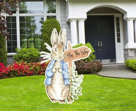 Fence Window, Happy Easter Decor, Rabbit Family, Peter Rabbit Party, Happy Easter Sign, Bunny Party, Easter Party Decor, Bunny Birthday, Tea Party Decorations