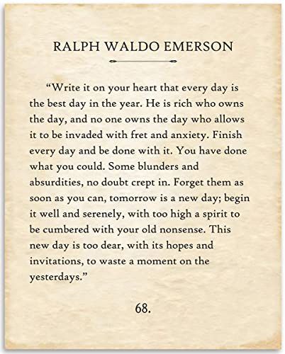 AmazonSmile: Ralph Waldo Emerson - Write It On Your Heart - 11x14 Unframed Typography Book Page Print - Great Motivational and Inspirational Gift and Decor Under $15 : Handmade Products Quotes Dream, Emerson Quotes, Typography Book, Inspirational Quotes From Books, Robert Kiyosaki, Eleanor Roosevelt, Ralph Waldo Emerson, Tony Robbins, Book Page