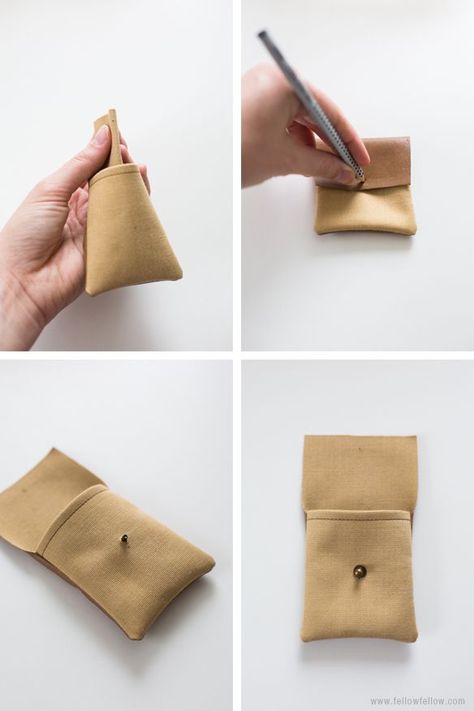 DIY Faux-Leather Pouches | fellowfellow | Bloglovin’ Leather Pouch Diy, Leather Pouch Tutorial, Leather Pouch Pattern, Diy Textiles, Pouch Diy, Pouch Tutorial, Pinking Shears, Dog Clip, Pouch Pattern