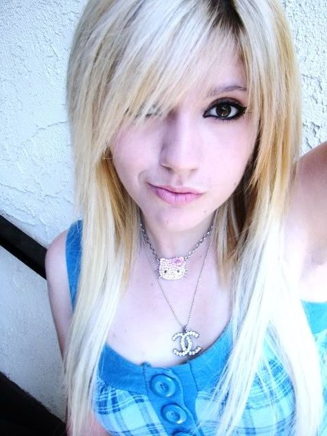 #blonde #dyed #hair #LedaMonsterBunny Blonde Scene Hair, Leda Monster Bunny, Scene Haircuts, Emo Haircuts, Scene Bangs, Blonde Dye, Emo Scene Hair, Bella Hair, Emo Hair