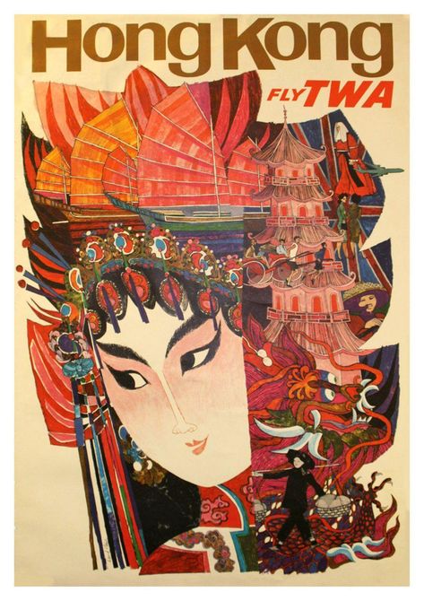 HONG KONG POSTER: Vintage Airline Art Print Kong Art, Vintage Airline Posters, Hong Kong Art, Old Hong Kong, Vintage Airline, Tourism Poster, Travel Vintage, Vintage Airlines, Hong Kong Travel