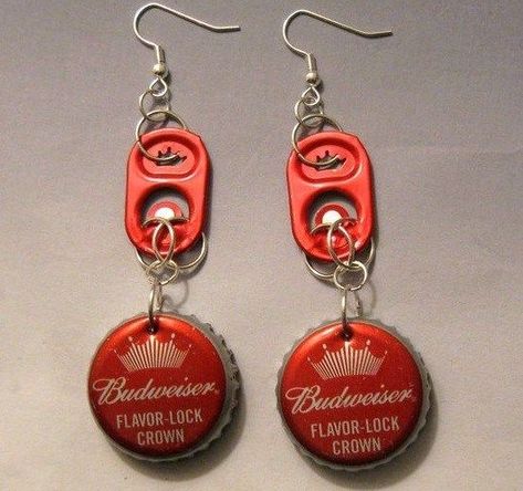 Lon Bia, Soda Tab Crafts, Bottle Top Crafts, Can Tab Crafts, Bottle Cap Projects, Pop Tab Crafts, Bottle Cap Jewelry, Bottle Cap Earrings, Pop Tabs