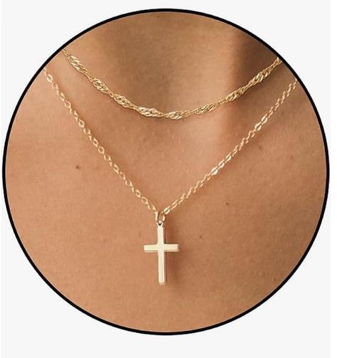 Convee Gold Cross Necklace for Women, 14K Gold Plated/Sterling Silver Layered Necklaces Simple Cross Choker Necklace Jewelry for Women Girls Trendy Golden Cross Necklace, Silver Layered Necklaces, Gold Cross Necklace For Women, Sterling Silver Layered Necklace, Layered Cross Necklace, Cross Necklace For Women, Necklaces Simple, Cross Choker Necklace, Cross Choker