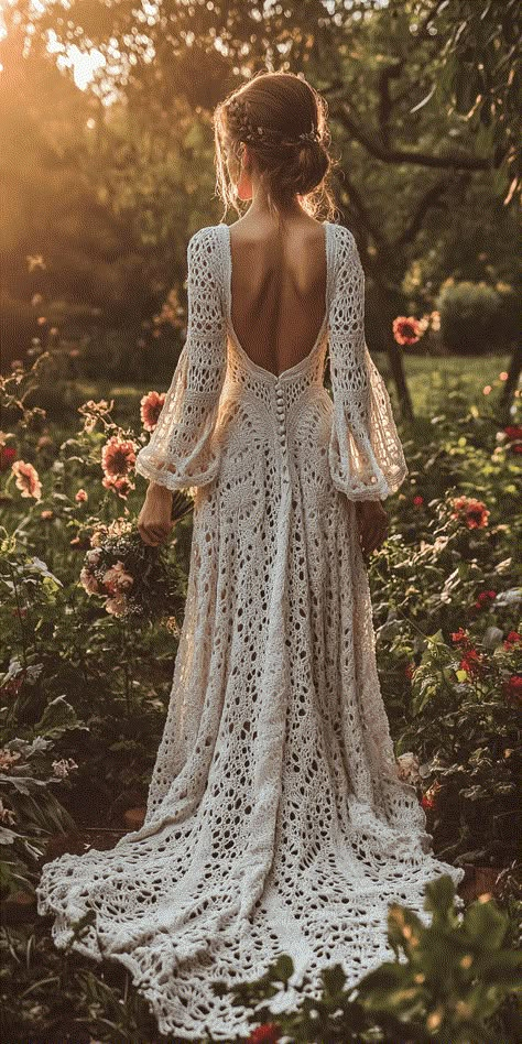 Enchanting Vintage Wedding Dress Pattern Floral Embroidered Dress Wedding, Odd Wedding Dresses, Non Traditional Lace Wedding Dress, Boho Country Wedding Dress Sleeves, Wedding Dresses With Lace And Sleeves, Lace Crochet Wedding Dress, Wedding Dresses For Shorter Brides, Wedding Vows Renewal Ideas Dresses, Wedding Dress Boho Sleeves