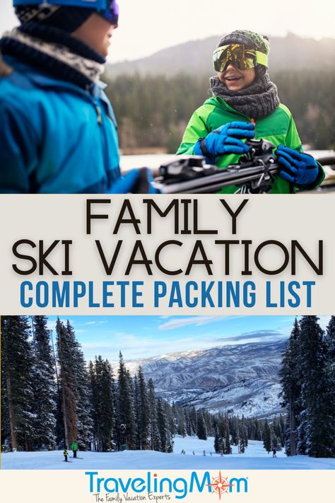 Ski season this winter may still look just a little different. This comprehensive and free printable ski trip packing list will ensure your ski vacation is a success for the entire family. These ski and snowboard essentials will keep everyone warm and safe and includes a list of toiletries, what to buy versus rent and important extras you don't want to forget. Clickable links for easy shopping and a free printable checklist to stay organized. (photo credits: top-Imgorthand, bottom-Liana Moore) Family Ski Trip Packing List, Best Family Ski Resorts, Packing Advice, Ski Trip Packing List, Ski Trip Packing, Family Ski Vacation, Vail Resorts, Trip Packing List, Family Ski Trip