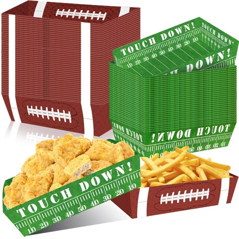 PRICES MAY VARY. Football Party Decoration Pack: you will receive 50 pieces football paper plates in 2 patterns, enough quantity to meet your family or party food needs, you can also share these football party favors with your friends or neighbors Food Grade & Non-toxic Material: these football party paper food tray are made of thick cardboard, double sided printed and laminated, waterproof and oil-resistant, so you can enjoy your snacks without worrying about spills or oil stains; Larger Size: Superbowl Decorations, Superbowl Party Decorations, Football First Birthday, Football Party Favors, Super Bowl Decorations, Football Party Supplies, Football Party Decorations, Football Baby Shower, Football Theme Party