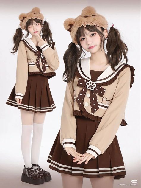 Highteen Retro, Kpop Fits, Sweet Fashion, Style Kawaii, Female Pose Reference, Sailor Collar, Poses References, Sleeves Top, Cute Poses