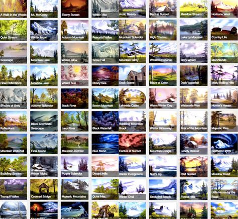 Someone Organized All 403 Of Bob Ross' Paintings On One Happy Little Website Onestroke Flowers, Bob Ross Youtube, Bob Ross Art, Paint Tutorials, Clay Painting, Bob Ross Paintings, Artistic Painting, The Joy Of Painting, Happy Paintings