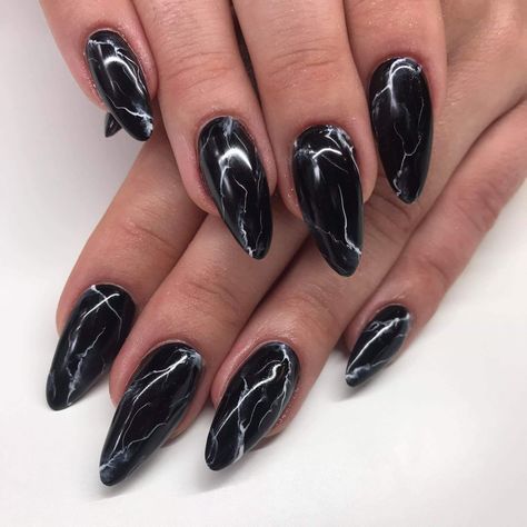 Almond Dark Nails Designs, Dark Nail Designs Almond, Nails Acrylic Almond Black, Black Nail Designs Almond, Black Almond Shaped Nails, Black Almond Nails Designs, Nails Long Black, Jojo Nails, Pale Nails