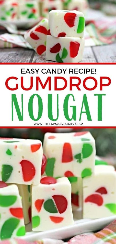 Christmas Gumdrop Nougat, Gumdrop Nougat, Christmas Cookie Tray, Nougat Recipe, Christmas Candy Easy, Easy Candy Recipes, Cheesecake Oreo, Easy Candy, Cookies Bars