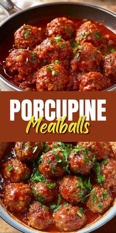 🍽️ Porcupine Meatballs are the ultimate comfort food! Juicy beef meatballs mixed with rice and simmered in a rich tomato sauce make for a hearty, flavorful dish that’s perfect for family dinners. Easy to make and full of nostalgic flavors, these meatballs are sure to become a family favorite! 🍅🍖 Try this crowd-pleasing recipe tonight! 🍝❤️ #PorcupineMeatballs #ComfortFood #EasyDinnerRecipes #MeatballRecipes #FamilyMeals #WeeknightDinner Porcupine Meatballs Easy, Family Dinners Easy, Porcupine Meatballs Recipe, Porcupine Meatballs, Dinners Easy, Meatball Recipes Easy, Meatballs Easy, Beef Meatballs, Crowd Pleasing Recipes