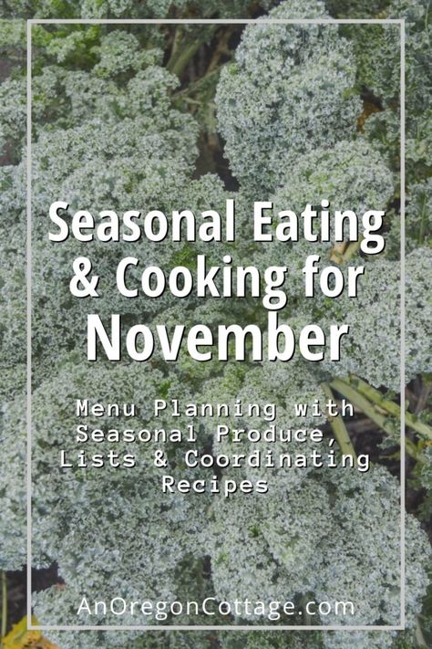 Seasonal eating and cooking tips, produce lists and recipes for the month of November, PLUS a free seasonal menu planning page! Grab this to make meal planning easier, save money, and eat food at its best while cooking through the seasons with this monthly series. Seasonal Eating Recipes, November Recipes, Asparagus Sauce, Roasted Vegetables With Chicken, Oregon Cottage, Rhubarb Chutney, Easy Meal Planning, Produce Recipes, Seasonal Eating