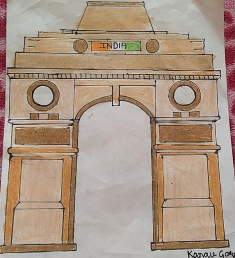 India Gate Drawing, Monument Drawing, Gate Drawing, Delhi Monuments, Easy Draw, Drawing Kids, India Gate, School Project, Simple Art