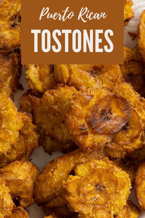 Puerto Rican Tostones, Green Plantains, Puerto Rican Cuisine, Puerto Rican Dishes, Plantain Recipes, Puerto Rico Food, Boricua Recipes, Plantains Fried, Puerto Rican Recipes