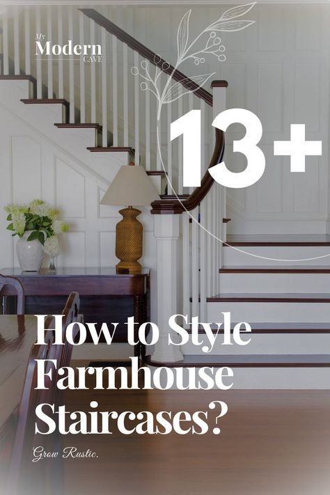 Step up your farmhouse game with these stunning staircase ideas that will transport you to a cozy, countryside retreat. From reclaimed wood steps to wrought iron balusters, this collection has it all. Get inspired and start transforming your stairwell into a charming focal point that will make guests swoon. Don't miss out on these farmhouse dreams!

Discover the farmhouse magic today! Farmhouse Baluster Ideas, Foyer Staircase Ideas, Rustic Farmhouse Stair Railing, Country Staircase Ideas Farmhouse Style, Stairs Modern Farmhouse, Farmhouse Staircase Makeover, Farmhouse Staircase Ideas, Staircase Makeover Modern Farmhouse, Farmhouse Entryway With Stairs