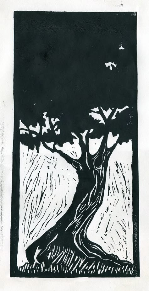 Linocut Tree, Tree Linocut, Rubber Stamp Ideas, Lino Cut Ideas, Reading Tree, Linocut Ideas, Linoleum Print, Lino Art, Lino Cuts