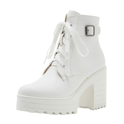 PRICES MAY VARY. Elevated height: these white boots for women with a 3.7-inch heel height and a 1.5-inch platform height, giving you a taller and slimmer appearance. Comfortable wear:these white chunky boots made of high quality PU leather material with polyurethane sole for added durability and ease of movement. Stylish design: Chic and edgy white booties embellished with adjustable lace-up closure and chunky platforms. Easy to pair: The crisp, clean white color of these white boots ankle makes White Chunky Boots, Womens White Boots, Heeled Combat Boots, White Combat Boots, 7 Inch Heels, White Booties, Chunky Platform, White Boots, Chunky Boots