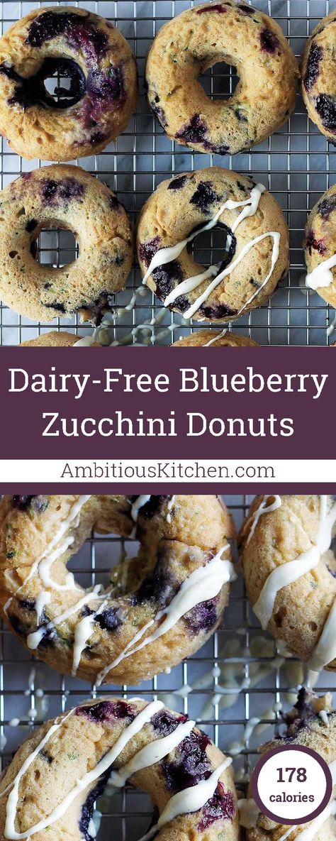 Beautiful whole wheat zucchini donuts bursting with fresh juicy blueberries & drizzled with white chocolate! These are not to be missed. Zucchini Donut Recipe, Homemade Donut, Blueberry Zucchini, White Chocolate Drizzle, Homemade Donuts Recipe, Healthy Donuts, Cronut, Ambitious Kitchen, Berries Recipes