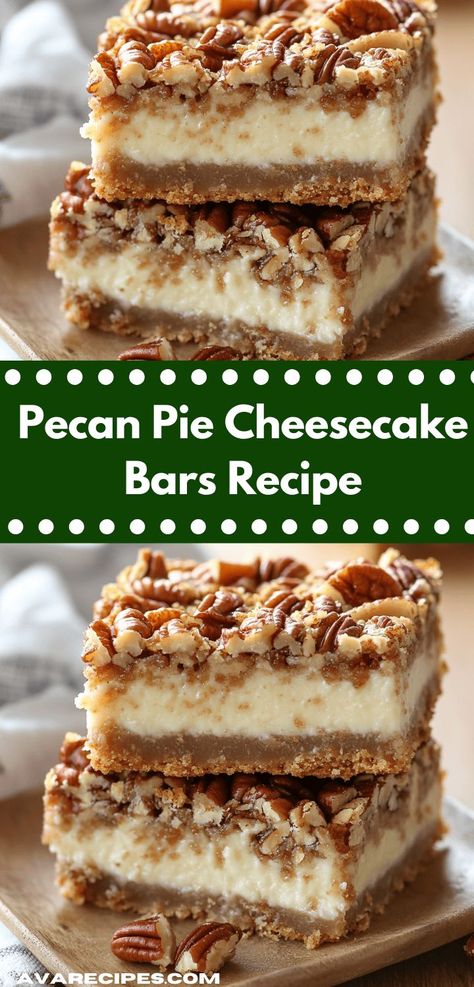 Discover the ultimate dessert fusion with Pecan Pie Cheesecake Bars! This recipe combines classic flavors in a family-friendly way, making it a delightful choice for holiday celebrations and everyday indulgence. Pecan Pie Cheesecake Bars Recipe, Simple Pecan Pie, Pecan Pie Topping, Pecan Pie Cheesecake Bars, Pecan Cheesecake Bars, Unique Recipes Desserts, Pie Topping, Cheesecake Bars Easy, Dinner Ideas For Two