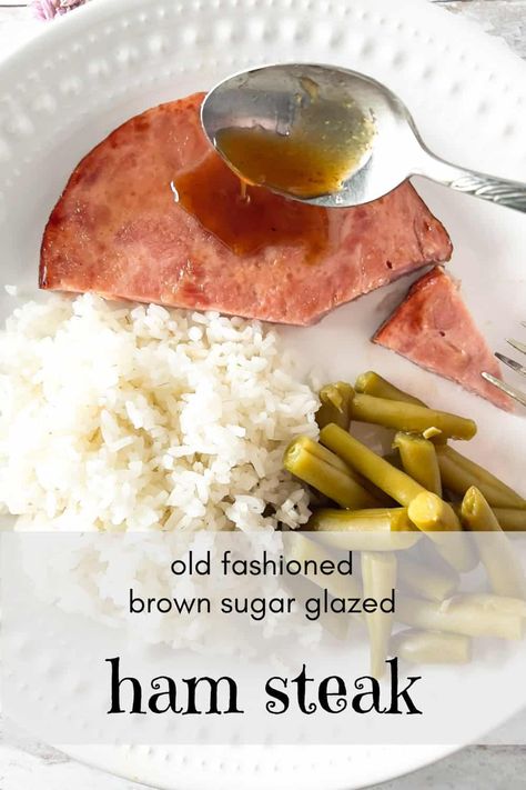 Brown Sugar Glazed Ham Steak for One • A Weekend Cook® Fried Ham Steak, Glazed Ham Steak, Baked Ham Steak, Ham Steak Glaze, Brown Sugar Glazed Ham, Perfect Ham, Southern Salmon Patties, Ham Steak Recipes, Candied Yams Recipe