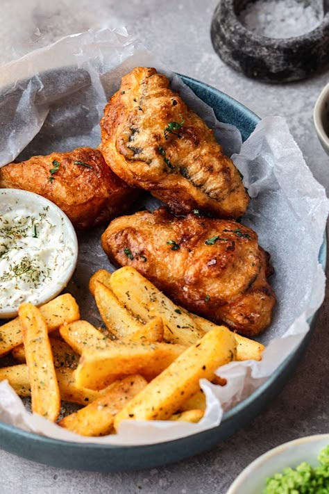 Battered Tofu, Protein Entrees, Peanut Sauce Tofu, Vegan Fish And Chips, Vegan Baked Potato, Tartare Sauce, Fish N Chips Recipe, Vegan Seafood, Mushy Peas