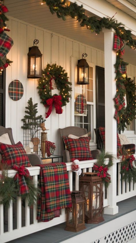 Add a classic and cozy touch to your outdoor space with these 510 plaid Christmas porch decor ideas. Featuring plaid patterns in festive red, green, and neutral tones, these decorations bring warmth and traditional charm to your holiday porch. Perfect for those who love rustic and country-inspired decor, these tips create a welcoming, timeless holiday look. Christmas Coffee Table Decor, Red Christmas Decor, Plaid Christmas Decor, Cozy Christmas Decor, Cabin Christmas, Christmas Decoration Ideas, Tartan Christmas, Country Christmas Decorations, Christmas Themes Decorations