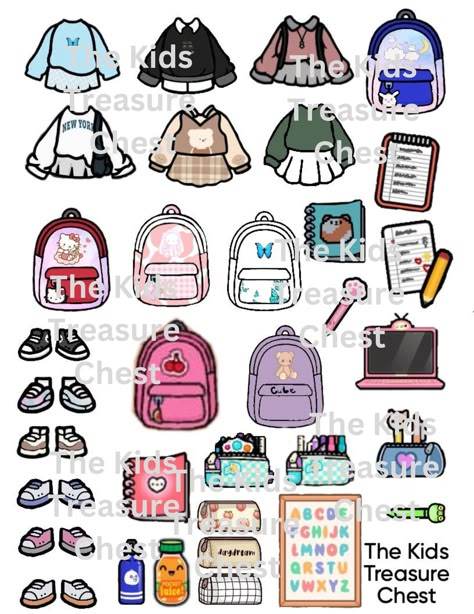 Toca Boca Paper Doll Accessories, Toca Boca School, Paper Doll Hair, Paper Doll Accessories, Toca Boca Hair, Paper Doll School, Princess Paper Dolls Printable, Paper Doll Printable Templates, Quiet Book Templates