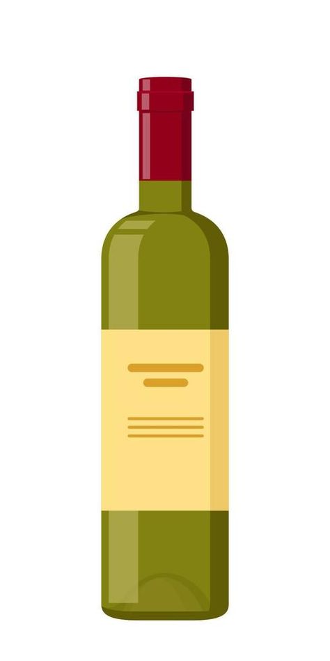 Bottle of White wine. Green Bottle with Light Label on it. Flat Vector Illustration. Alcohol Illustration, Wine Bottle Illustration, Bottle Vector, Squoval Nails, Flat Vector Illustration, Alcohol Bottles, Vector Sketch, Green Bottle, Wine Labels