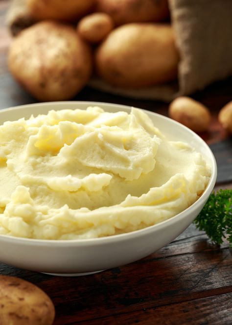 A healthier version of a classic recipe – potato skins add fiber to these garlic mashed potatoes and rice milk and olive oil replace the dairy. Make Ahead Mashed Potatoes, Make Ahead Recipes, Potatoes And Rice, Perfect Mashed Potatoes, University Of Wyoming, One Potato, With Mashed Potatoes, Garlic Mashed Potatoes, Potato Sides