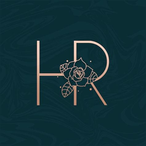 Initial hr flower beauty letter logo mar... | Premium Vector #Freepik #vector #luxury-flower #golden-floral #gold-flower #golden-leaf Hr Logo Design Letter, Hr Logo, Initials Logo Design, Golden Leaf, Initials Logo, Letter Logo Design, Marble Design, Gold Flower, Flower Beauty