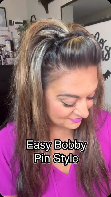 Bobby Pin Front Of Hair, Long Hair Front Hairstyles, Bangs Pinned Back Hairstyles, Bangs Pulled Back Hairstyles, Cute Easy Updos For Long Hair, Snooki Hair, Gina Dinko, Fun Hairdos, Webinar Ideas