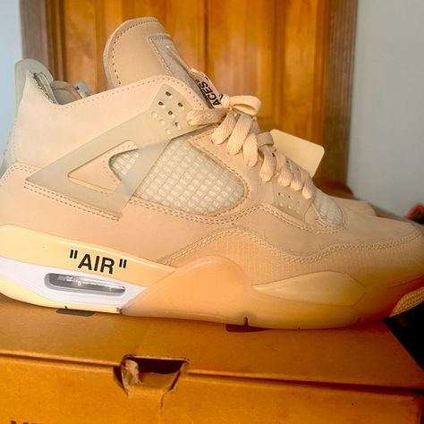 Off-White x Wmns Air Jordan 4 SP 'Sail Womens Air Jordan 4 Off White Sail, Breaking My Heart, Nike Air Jordan 4, Off White Shoes, Giving Birth, Air Jordan 4, Puma Fierce Sneaker, My Heart Is Breaking, White Shoes